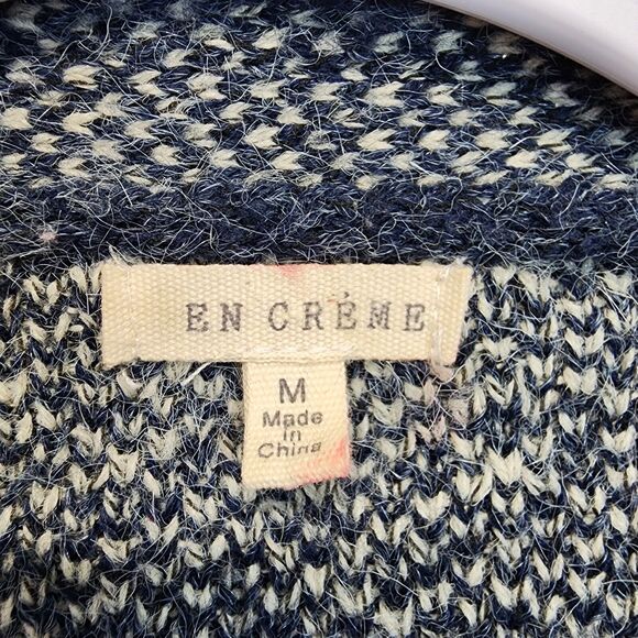 En Ceme Fringe Cardigan Poncho Sweater Size M Relaxed Fit Blue Long Sleeve Boho - Picture 15 of 16